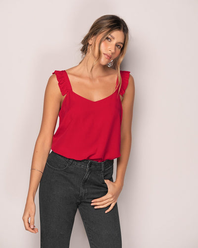 Blusa de tiritas cuello en Vy escote profundo en espalda#color_302-rojo