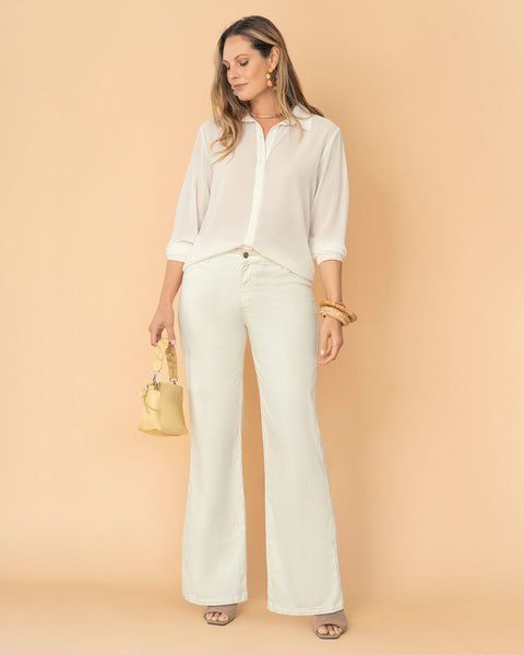 Blusa manga larga elaborada en tela con transparencia#color_018-marfil