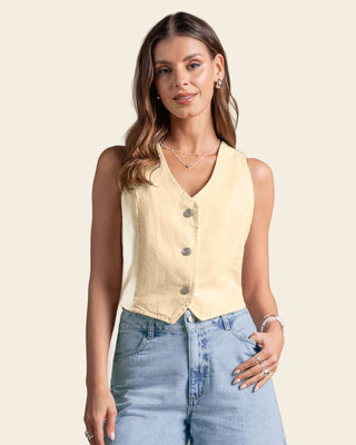Chaleco corto en tela tipo denim#color_019-mantequilla