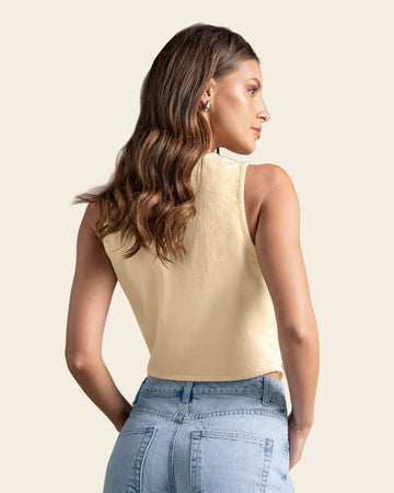 Chaleco corto en tela tipo denim#color_019-mantequilla