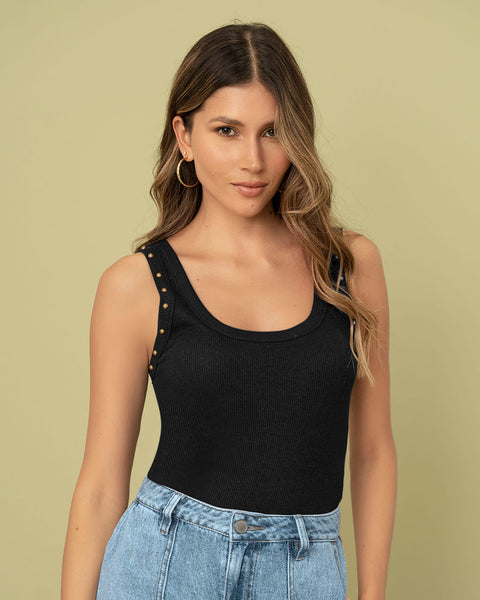 Blusa  sin  mangas con cuello y espalda en U#color_701-negro