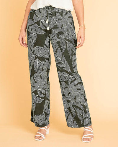 Pantalón largo estampado de silueta recta#color_145-estampado-hoja-verde