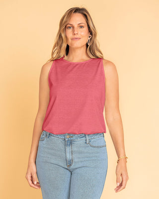 Blusa  sin  mangas básica con elástico en cintura#color_301-rosado