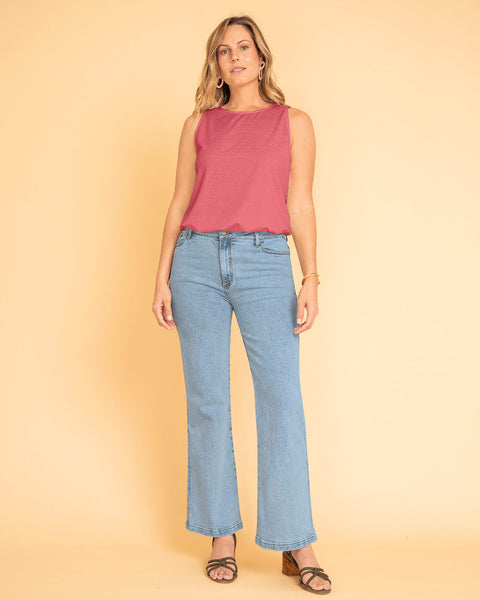 Blusa  sin  mangas básica con elástico en cintura#color_301-rosado