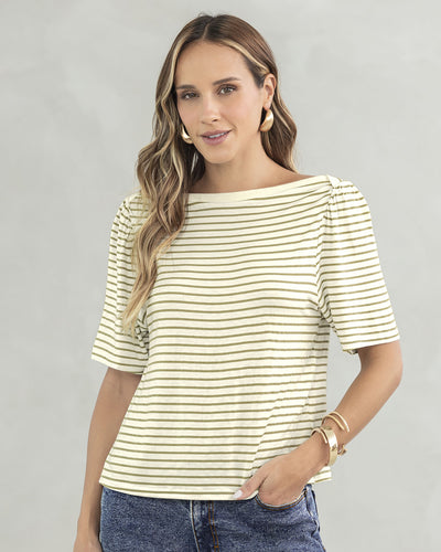 Blusa manga corta con cuello tipo bandeja#color_047-raya-verde