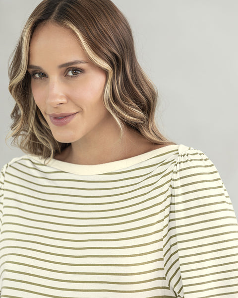 Blusa manga corta con cuello tipo bandeja#color_047-raya-verde