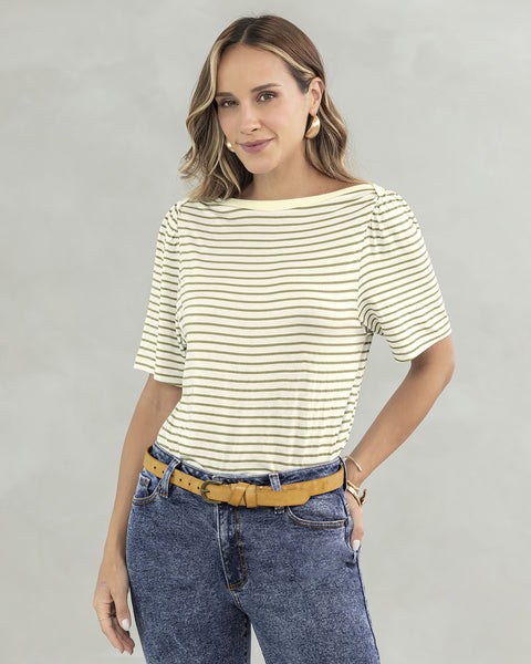 Blusa manga corta con cuello tipo bandeja#color_047-raya-verde