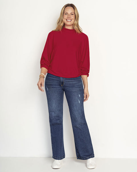 Suéter cuello alto con mangas con volumen#color_302-rojo