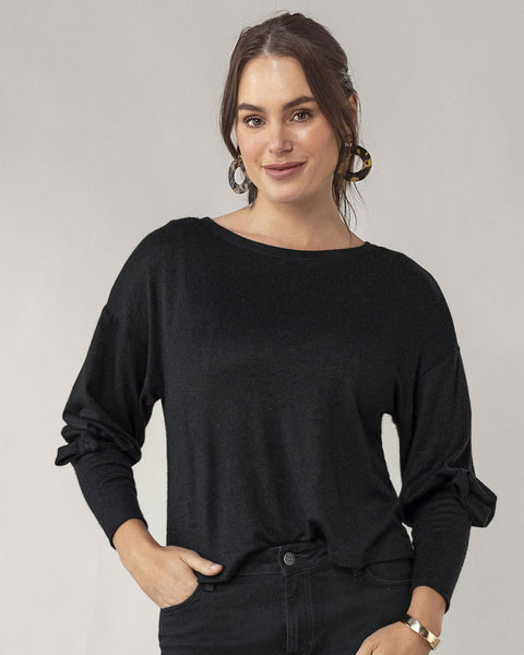 Suéter cuello redondo mangas con volumen#color_700-negro