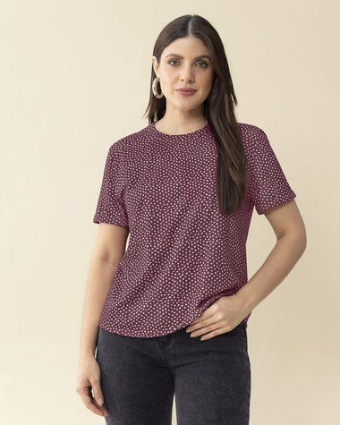 Blusa manga corta estampada con doblez en manga#color_083-puntos