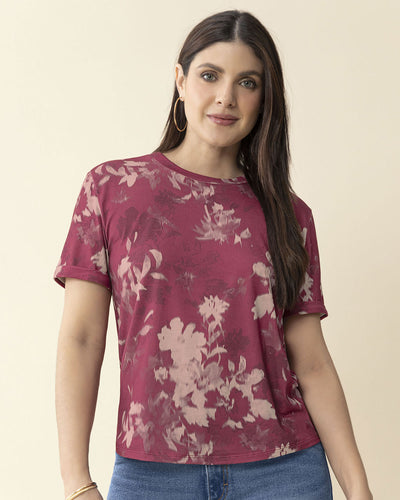 Blusa manga corta estampada con doblez en manga#color_173-flores