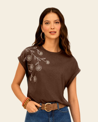 Blusa manga corta con estampado con relieve#color_c23-cafe