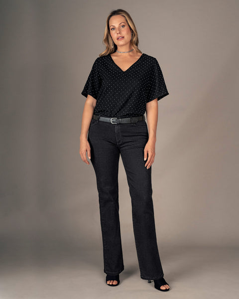 Blusa manga corta con apliques brillantes#color_700-negro