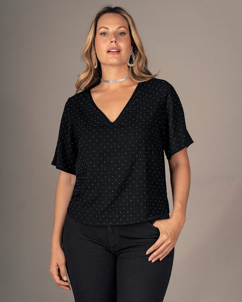 Blusa manga corta con apliques brillantes#color_700-negro