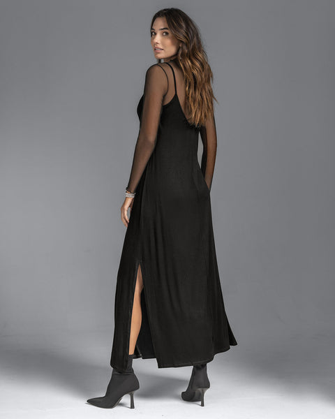 Vestido largo con blusa interna en mesh#color_700-negro