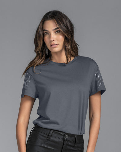 Blusa manga corta con detalles brillantes#color_757-gris