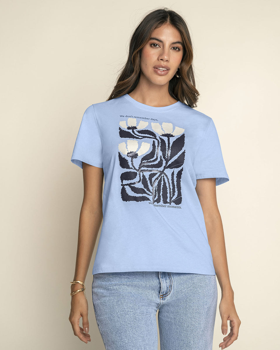 Blusa manga corta en algodón con estampado en frente