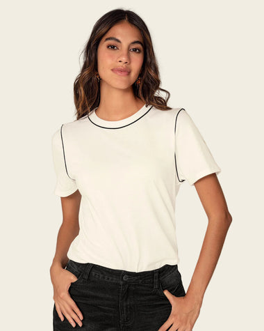 Blusa manga corta con detalles en contraste#color_018-marfil