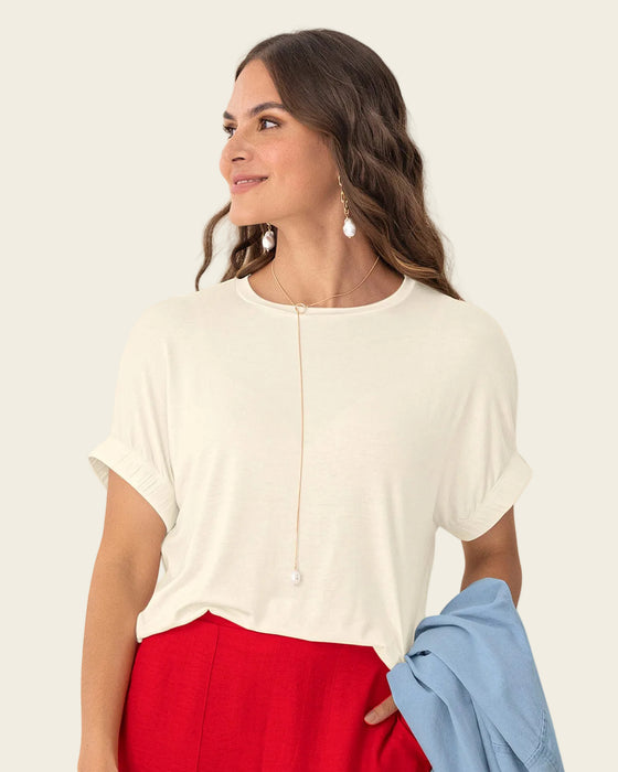 Blusa básica manga corta con elástico ancho#color_018-marfil