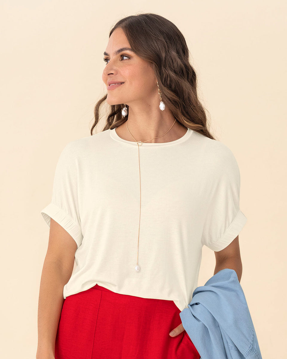 Blusa básica manga corta con elástico ancho