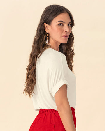 Blusa básica manga corta con elástico ancho#color_018-marfil