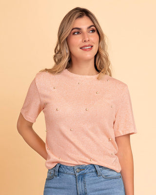 Blusa manga corta con apliques de perlas#color_301-rosa-claro