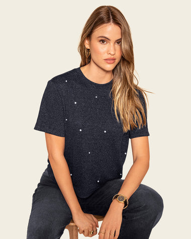 Blusa manga corta con apliques de perlas#color_700-negro