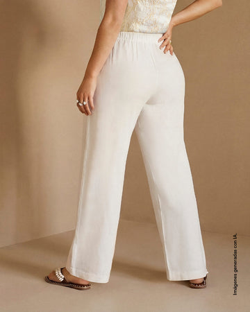 Pantalón ruedo recto con bolsillos bordados#color_018-marfil