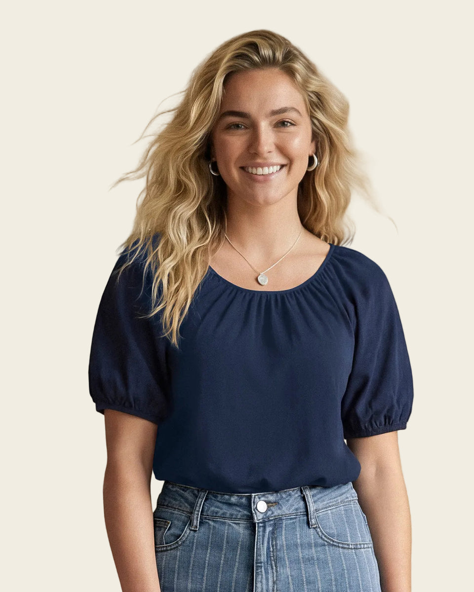 Blusa con escote redondo y mangas con volumen