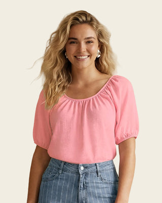 Blusa con escote redondo y mangas con volumen#color_c68-rosado