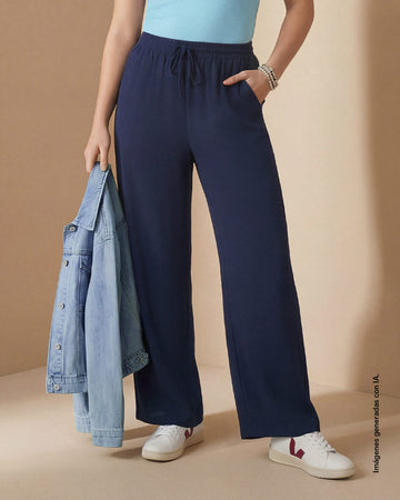 Pantalón de silueta amplia en tela craquelada#color_c42-azul-osc