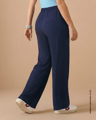 Pantalón de silueta amplia en tela craquelada#color_c42-azul-osc