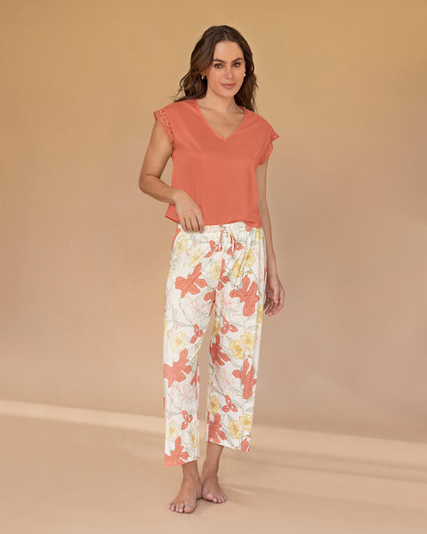 Pantalón largo con elástico en cintura y jareta funcional#color_153-estampado-flores