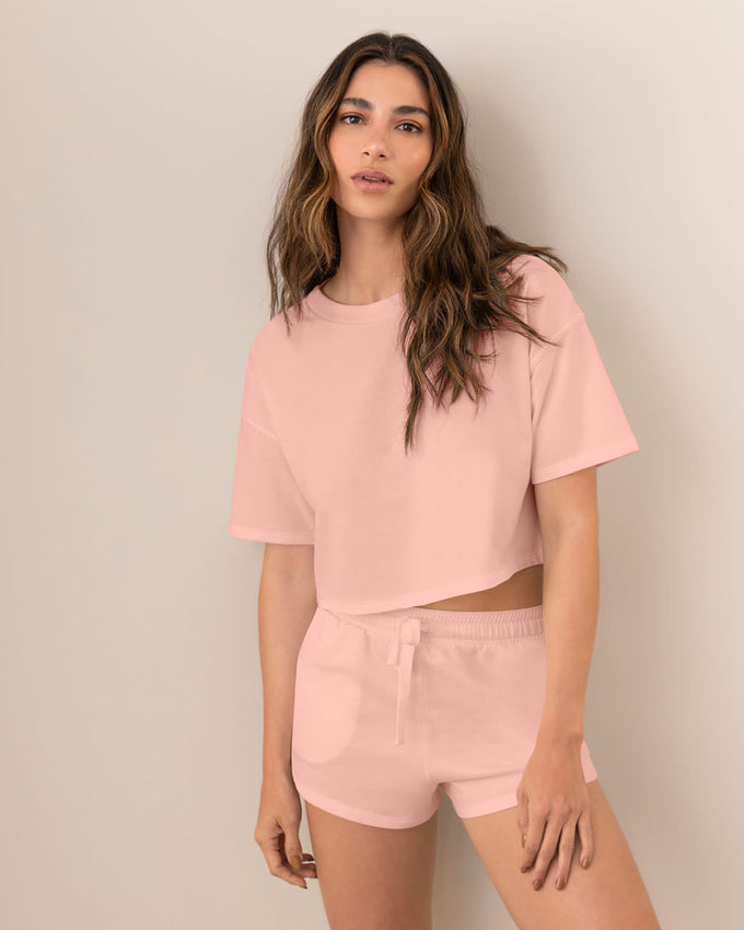 Blusa básica manga corta con hombro caído#color_180-palo-rosa