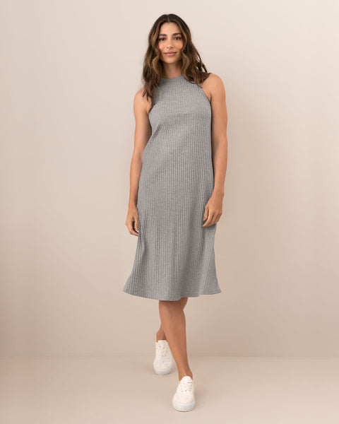 Vestido midi cuello alto en rib#color_717-gris-jaspe