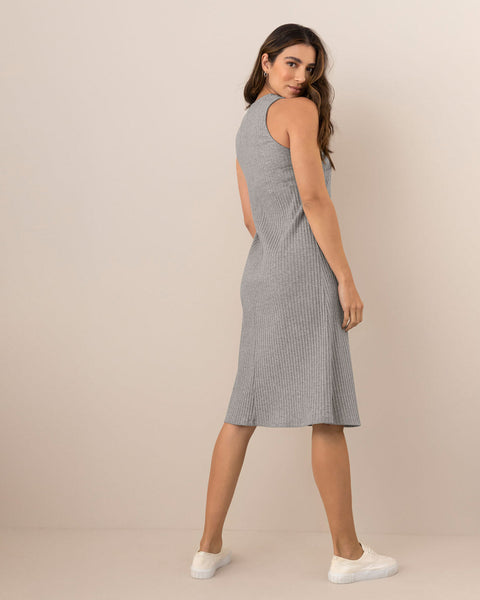 Vestido midi cuello alto en rib#color_717-gris-jaspe