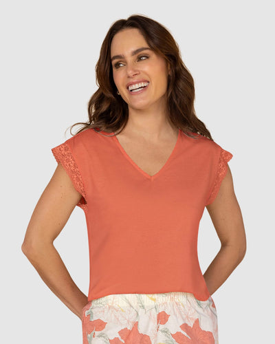 Blusa manga corta con bolero en encaje#color_a89-terracota-anaranjado