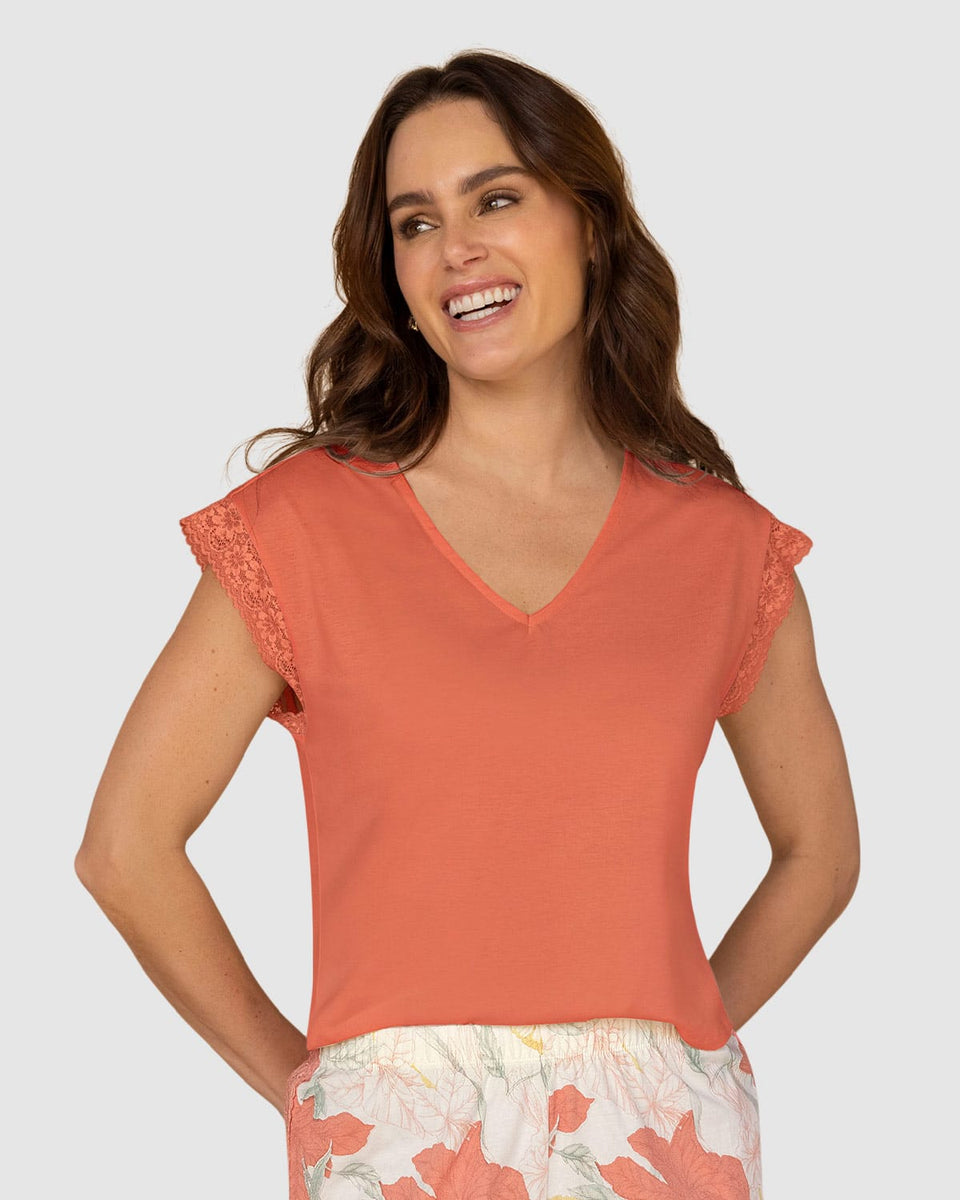 Blusa manga corta con bolero en encaje