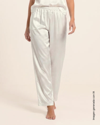 Pantalón satinado largo con cintura elástica#color_018-marfil