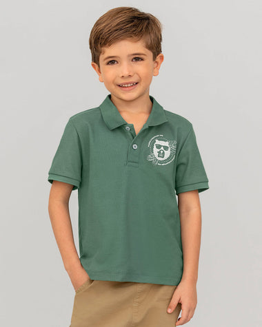 Camiseta tipo polo con perilla funcional para niño#color_198-verde-oscuro