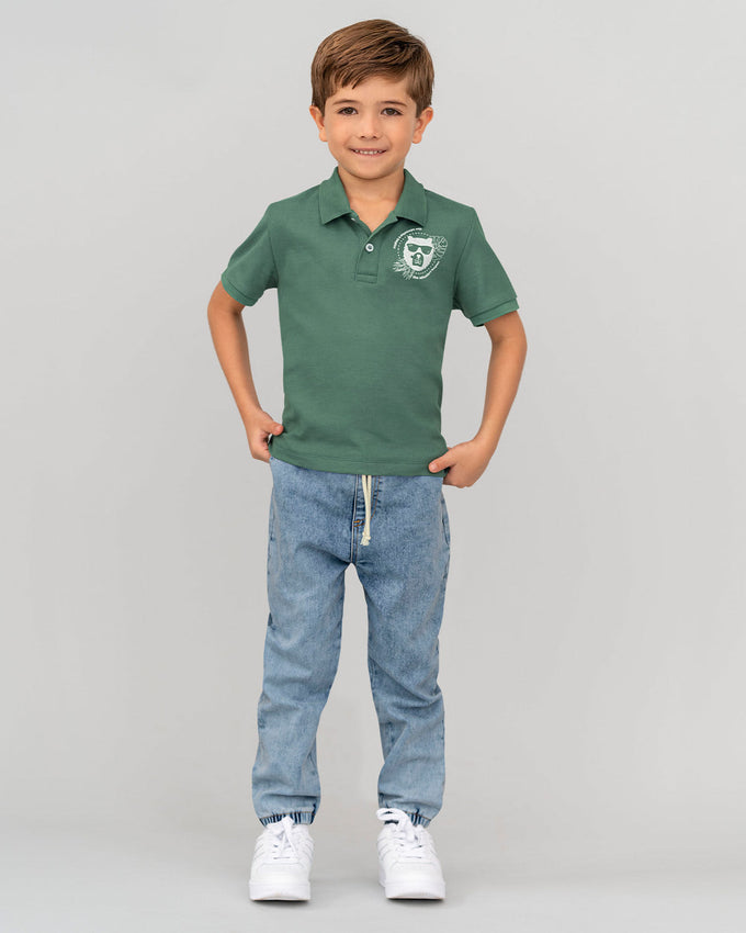 Camiseta tipo polo con perilla funcional para niño#color_198-verde-oscuro
