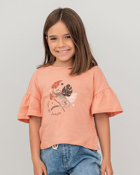 Camiseta manga corta con boleros en mangas para niña#color_301-rosado