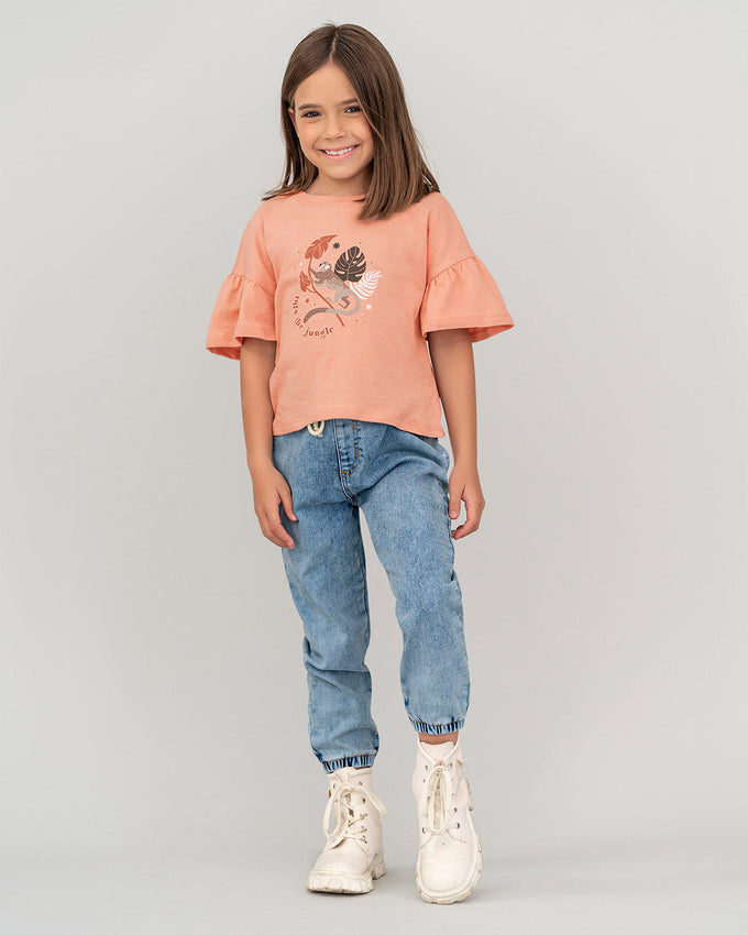 Camiseta manga corta con boleros en mangas para niña#color_301-rosado