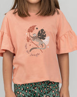Camiseta manga corta con boleros en mangas para niña#color_301-rosado