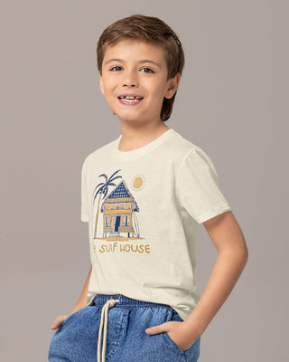 Camiseta manga corta cuello redondo con estampado frontal#color_253-crema