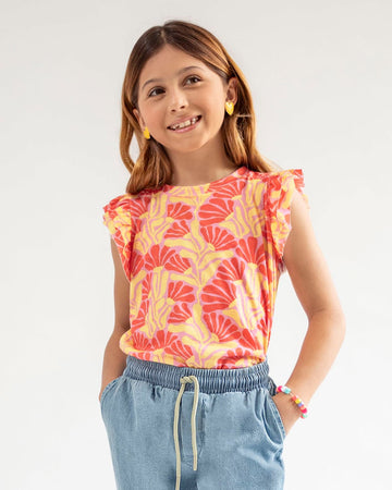 Blusa estampada manga corta infantil#color_145-estampado-coral