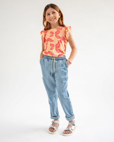 Blusa estampada manga corta infantil#color_145-estampado-coral