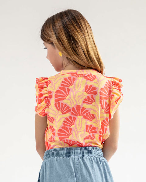 Blusa estampada manga corta infantil#color_145-estampado-coral