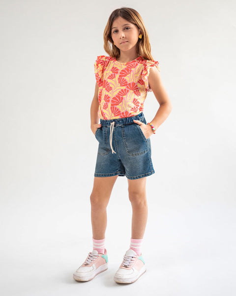 Blusa estampada manga corta infantil#color_145-estampado-coral