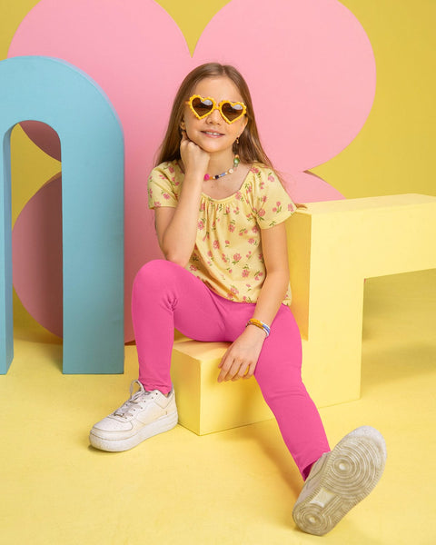 Blusa manga corta estampada para niña#color_145-estampado-amarillo-flores